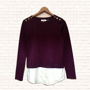Calvin Klein button shoulder mixed media layered sweater XS EUC OBO